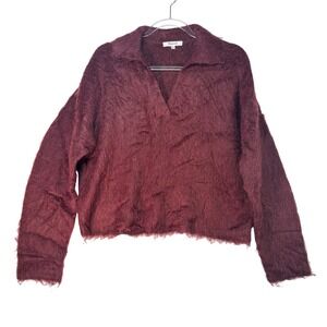 Madewell Alpaca Blend Fuzzy Sweater Women's Small Burgundy Collared‎ Pullover